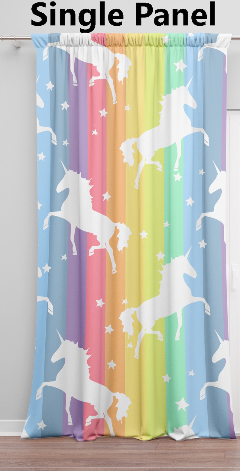 Rainbow Unicorn Window Curtains Girly Drapery Unicorns Curtain Etsy