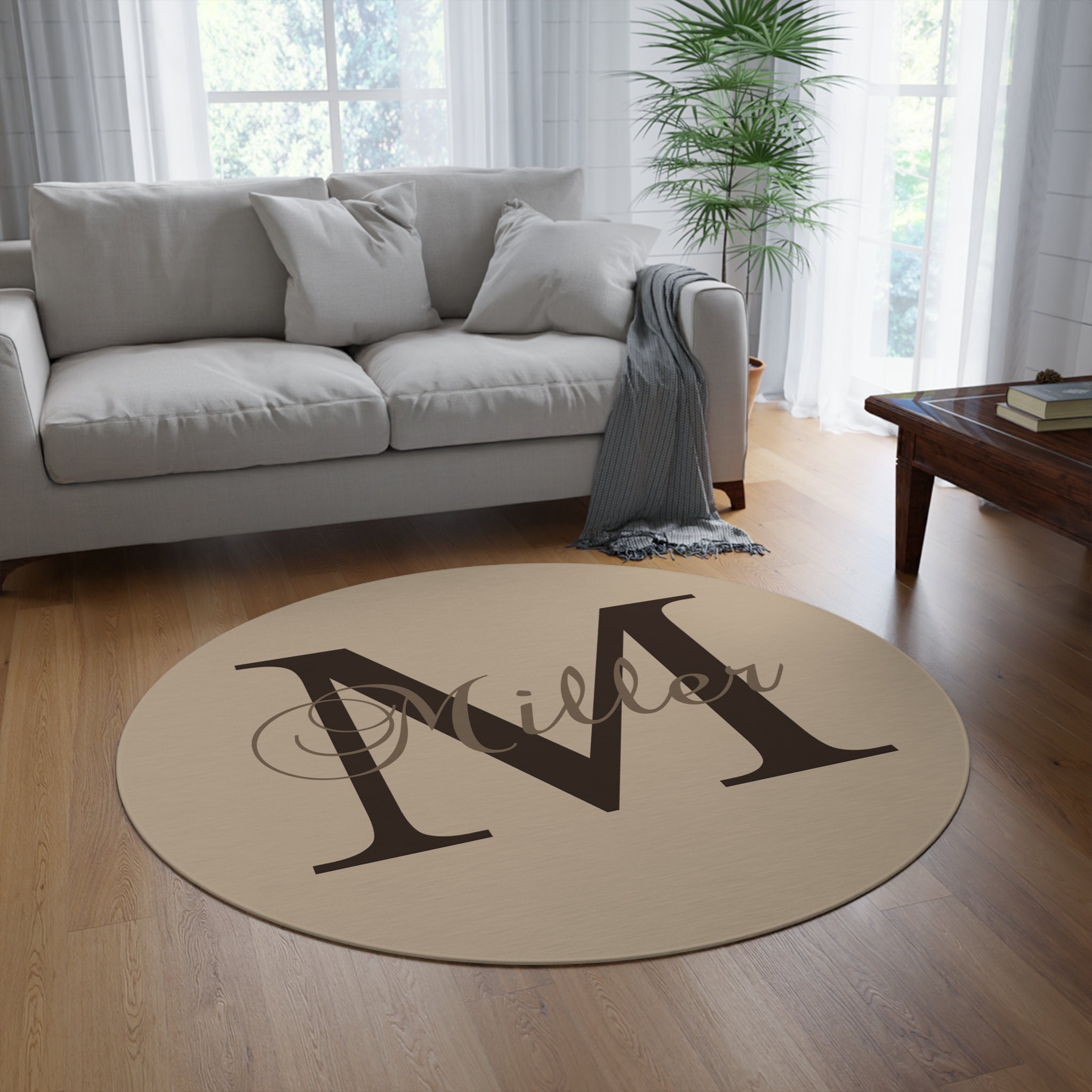 Custom Monogram Round Rug 5ft Letter Personalised Rug Name Personalized ...