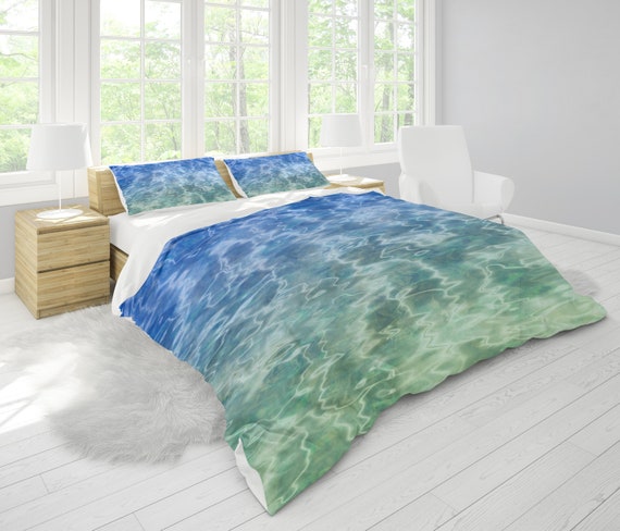 Blue Green Water Comforter Or Duvet Cover Ocean Bedding Blue Etsy