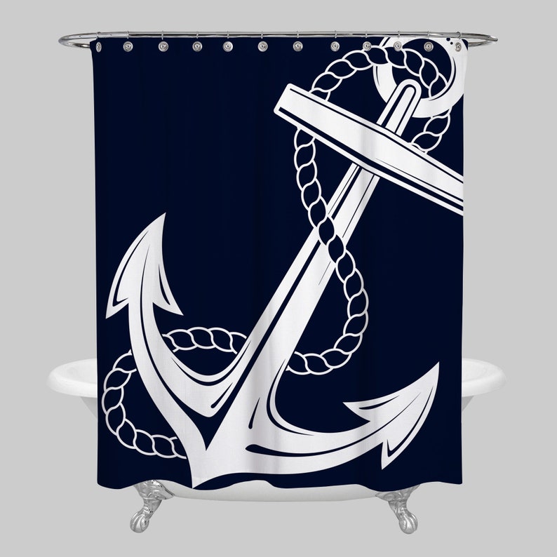 Nautical Shower Curtain Navy Anchor Shower Curtains Tropical Etsy