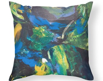 Abstract Art Pillow Unique Gift blue Pillows for Couch green pillows Artsy pillow abstract art pillow unique pillow art pillows blue