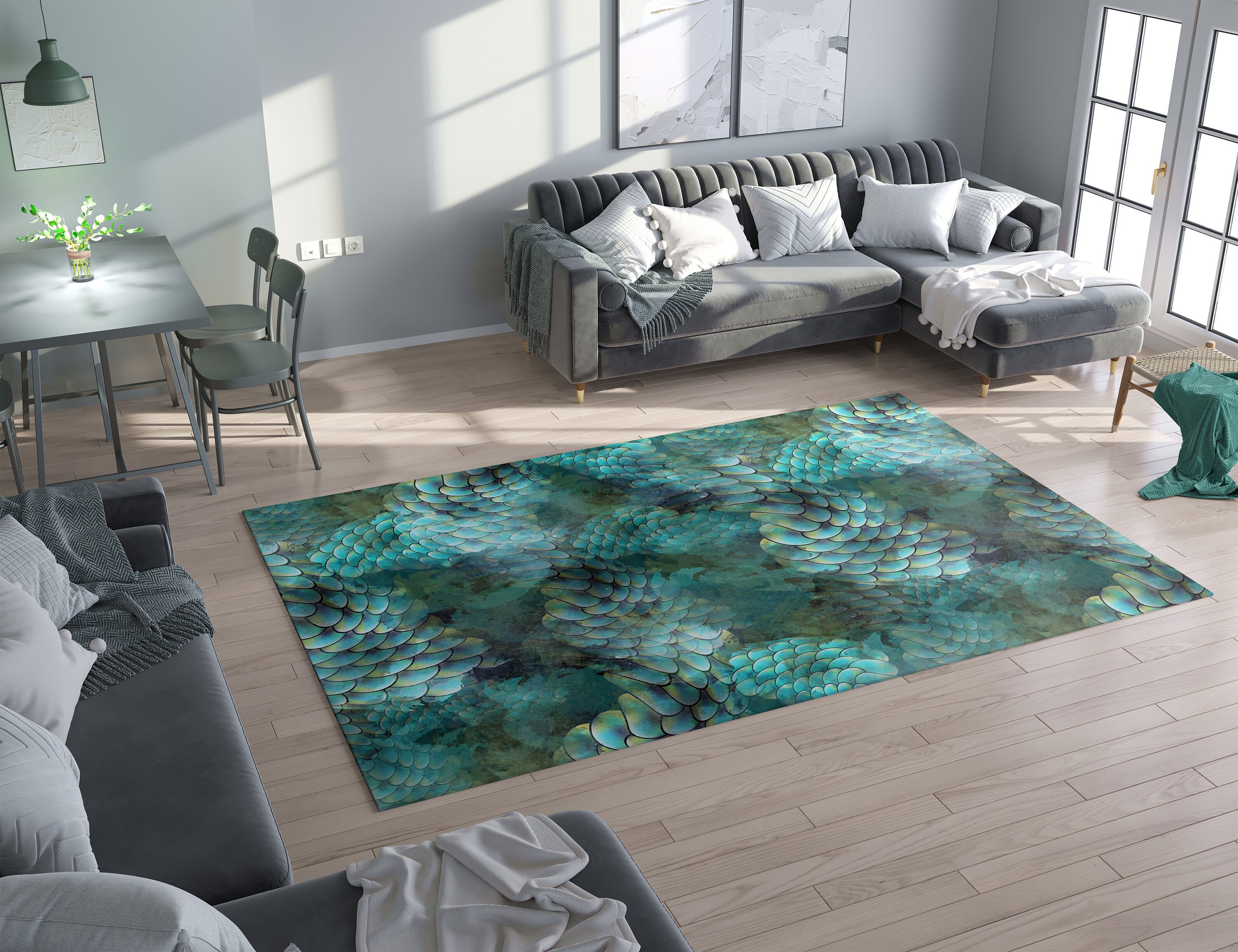 Mermaid Scales Rug Aqua Rugs Ocean Rug Unique Rug Fish Scales Etsy