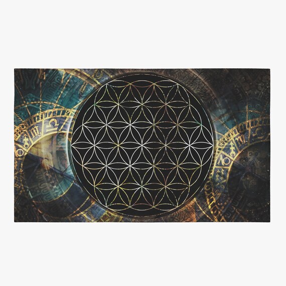 Sacred Geometry Rug Flower Of Life Rug Spiritual Rug Black Etsy