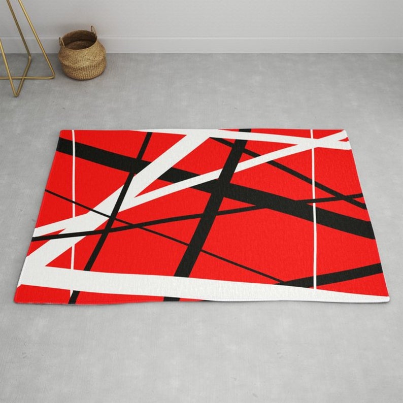 Red Rug White Line Work Red Black & White Abstract Lines Rug - Etsy