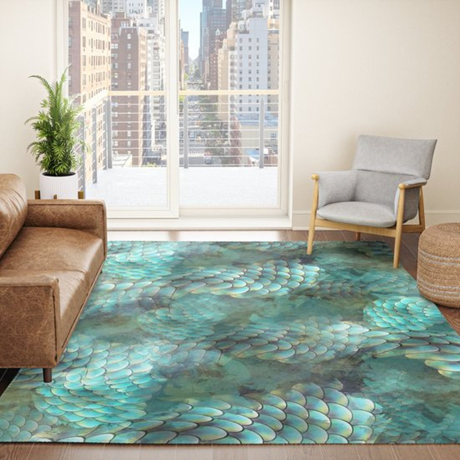 Mermaid Scales Rug Aqua Rugs Ocean Rug Unique Rug Fish Scales Etsy