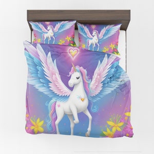 Unicorn Comforter or Duvet Cover girls bedding unicorns bedding rainbow comforter girly duvet heart flowers comforter