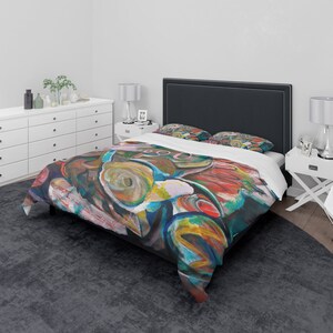 Abstract Art Duvet Cover Queen & 2 Pillowcases Artsy Colorful Bedding