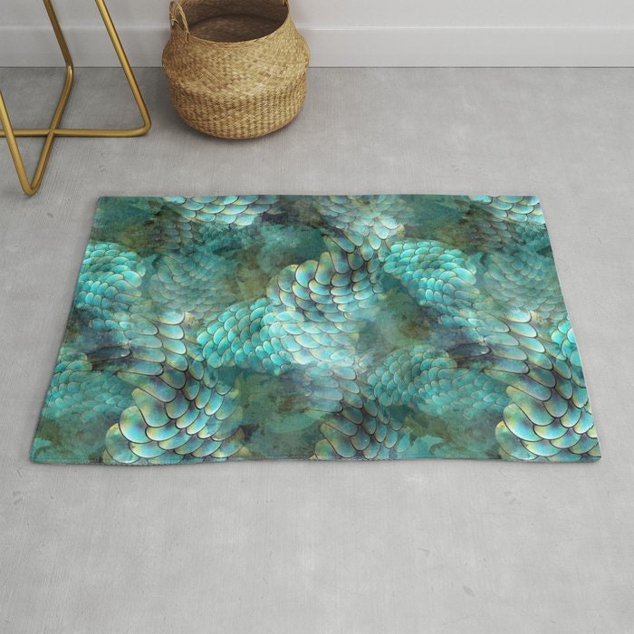 Mermaid Scales Rug Aqua Rugs Ocean Rug Unique Rug Fish Scales Etsy