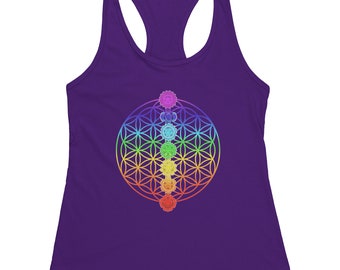 Géométrie sacrée Chakra Débardeur pour femme Débardeur spirituel Chakra Débardeur Chakras Débardeur Chemise fleur de vie Chemises spirituelles Dos nageur