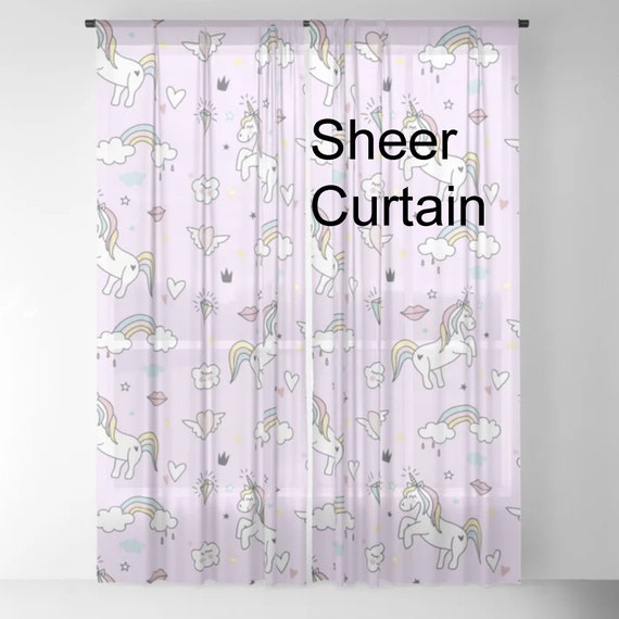 Unicorn Window Curtains Colorful Girly Drapery Curtain Panels Etsy