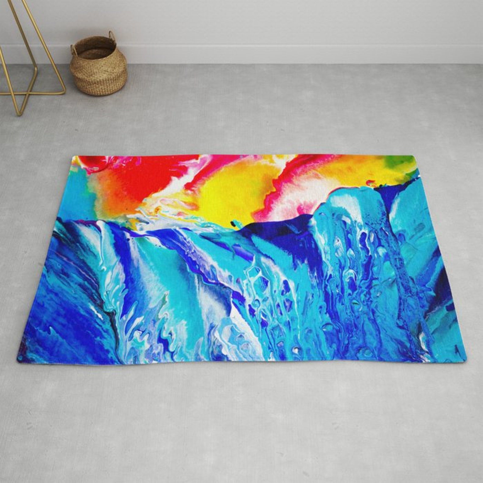 Abstract Ocean Rug Blue Yellow Rug Aqua Rug Colorful Floor Rug Etsy