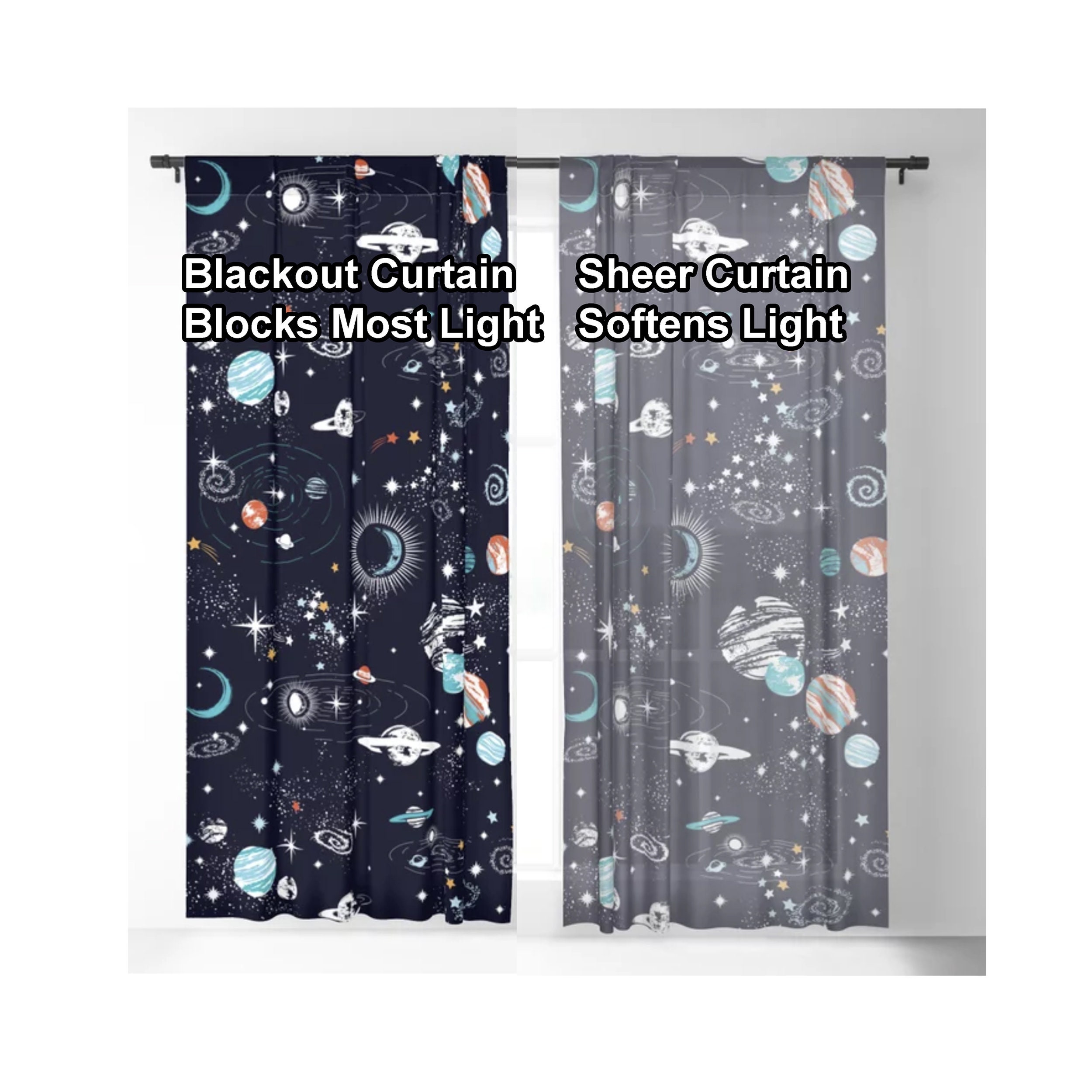 SDOTPMT 140x229cm Estación Espacial Cortina De Ventana Futurista