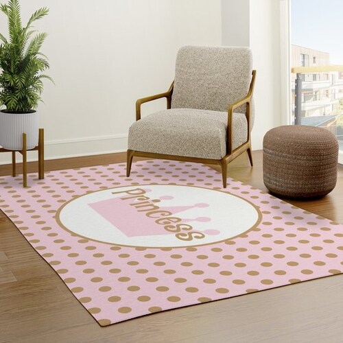Pink & Gold Polka Dot Rug Custom Name Rugs Princess Etsy