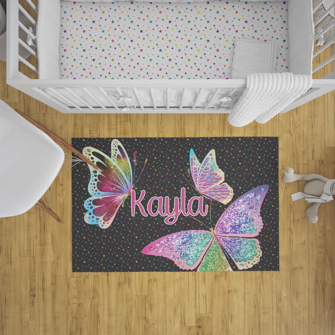 Custom Name Butterfly Rug personalised rug colorful nursery Etsy