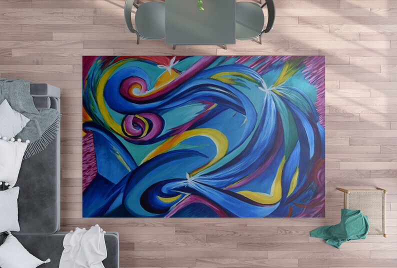 Colorful Abstract Art Rug: Modern Blue, Yellow & Pink Rug - Etsy