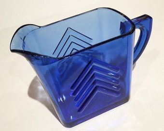Hazel Atlas Cobalt Blue Glass Creamer Chevron Pattern Creamer, Vintage Creamer