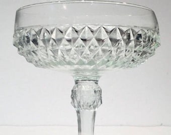Diamond Glass Compote, Clear Glass Pedestal Bowl, Pedestal Candy Dish, Indiana Diamond Point