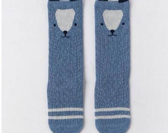 Knee-High Socks - Cornflower Bear
