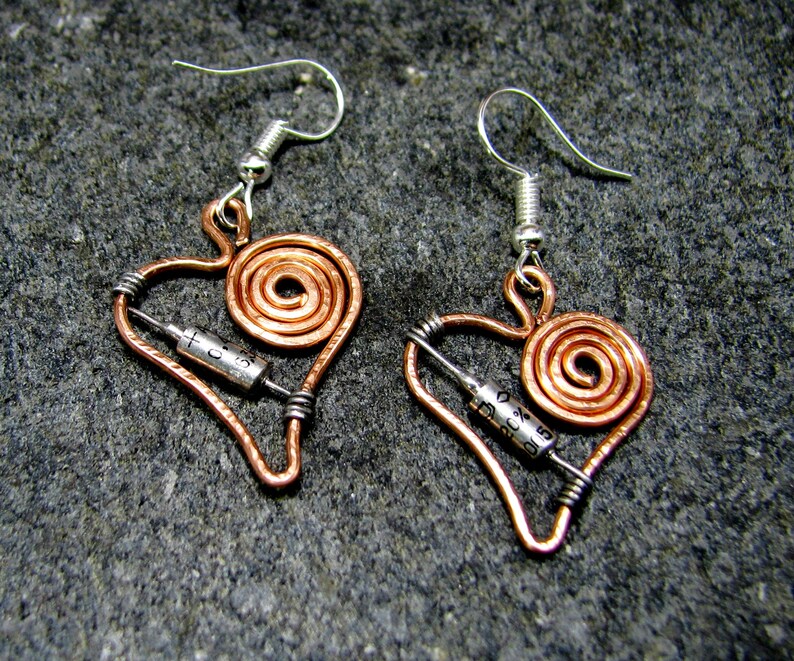 Electronic Parts Earrings Geek Wired Jewelry Vintage USSR transistor copper wire Earrings Recycled Hardware Spiral copper wire