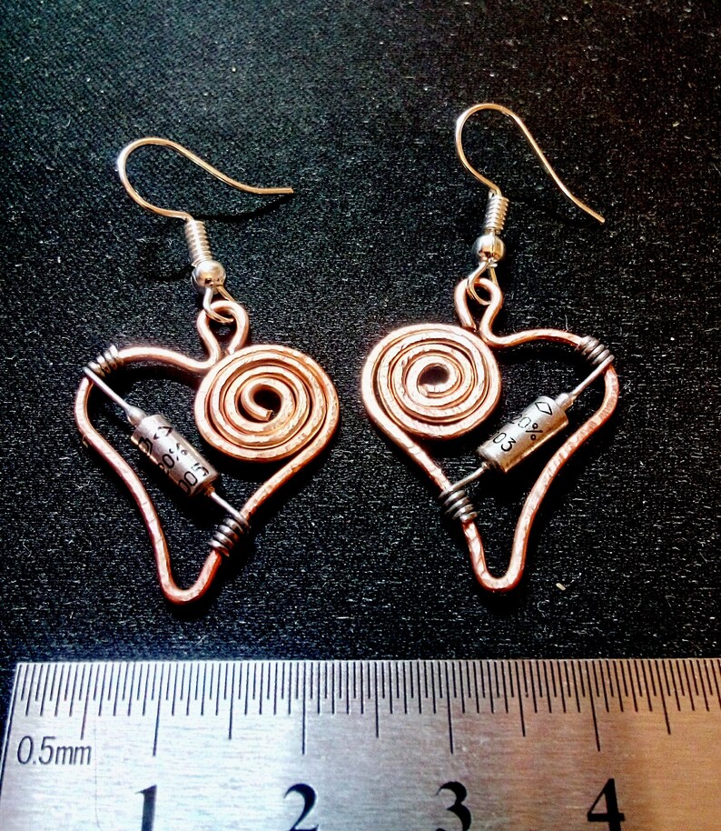 Electronic Parts Earrings Geek Wired Jewelry Vintage USSR transistor copper wire Earrings Recycled Hardware Spiral copper wire