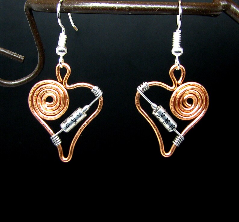 Electronic Parts Earrings Geek Wired Jewelry Vintage USSR transistor copper wire Earrings Recycled Hardware Spiral copper wire