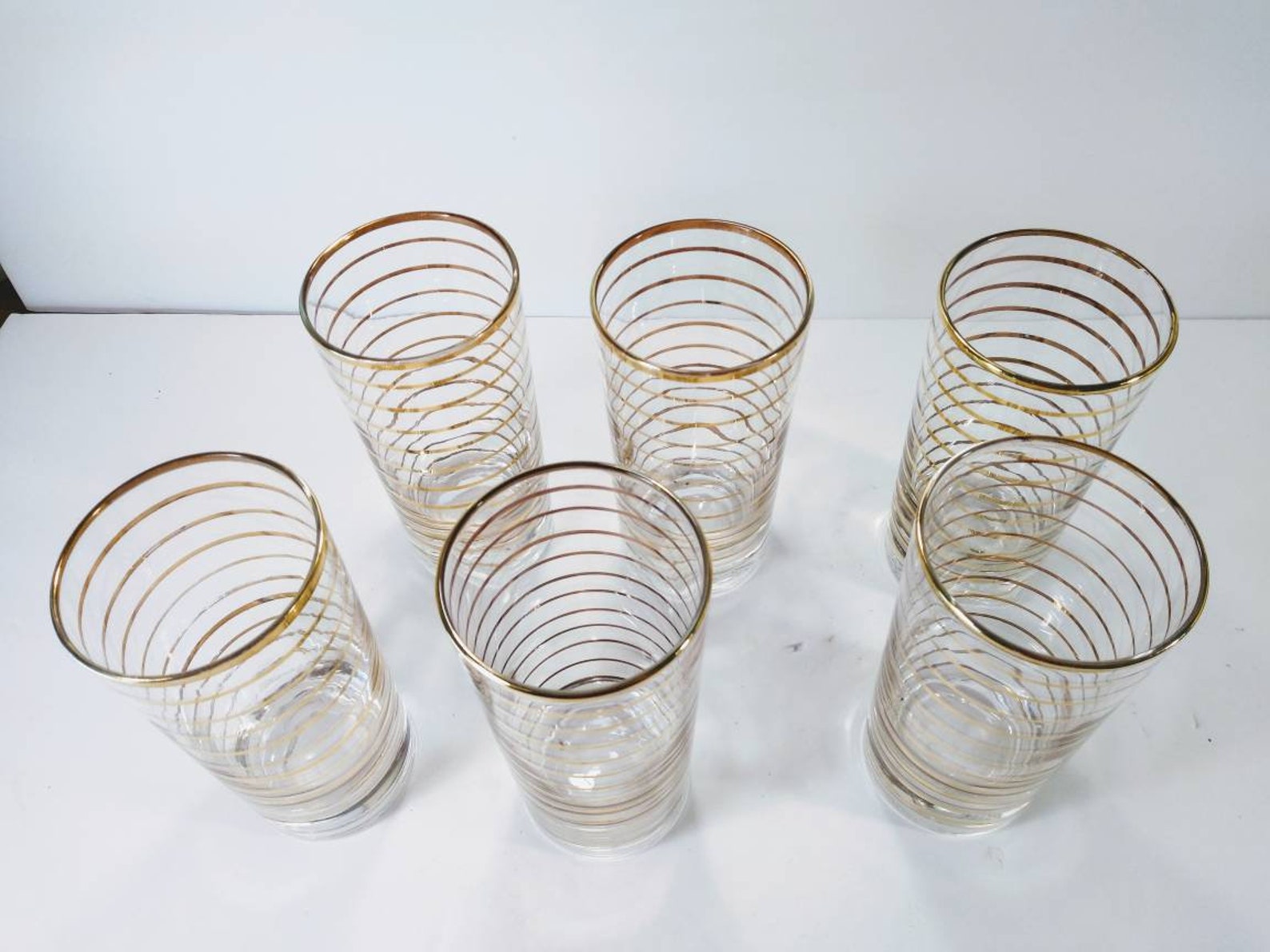 Vtg gold striped Tom Collins glasses Etsy