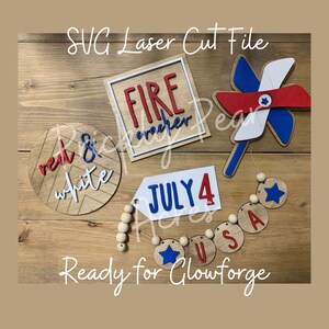 4 de julio, Día de la Independencia SVG Laser Cut File Instant Download Tiered Tray, Sign Bundle