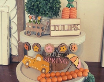 Spring Tiered Tray Mini Sign Decor SVG File for Laser Cutting Machine Instant Download