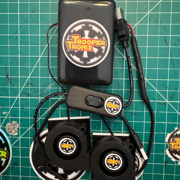 Essentials Special! USB A Trooper Tronix helmet fans for cosplay costume bucket fan w/ 5000 mah rechargeable battery & large on/off switch