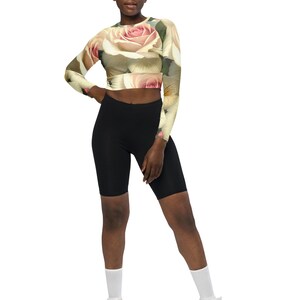 Recycled long-sleeve crop top - Flowers, Flowers..