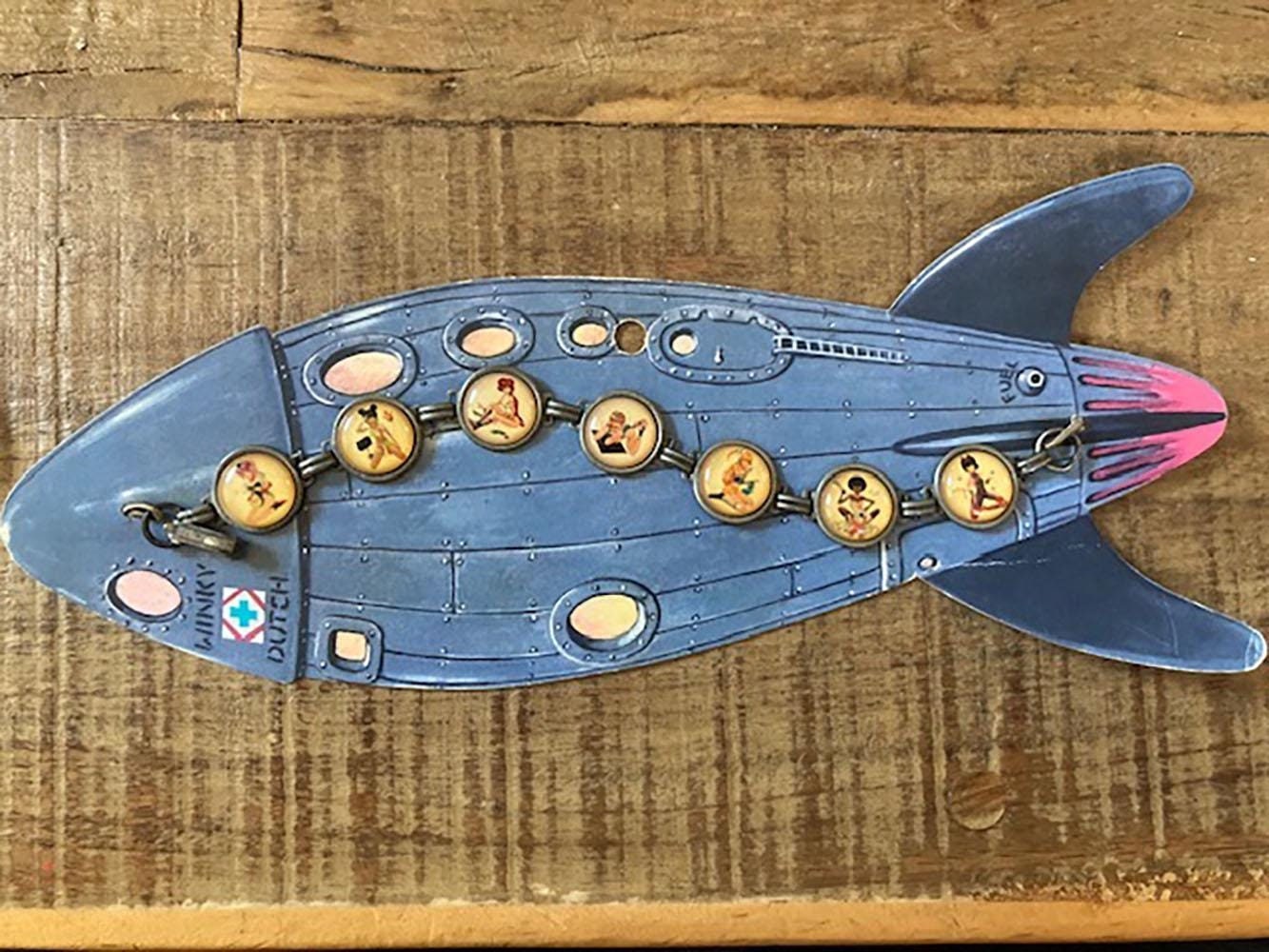 vintage Winky + Dutch pinup bracelet, fun kitschy jewelry brand, rocket shape carded y2k NOS, silver resin bezels with cute girly artwork