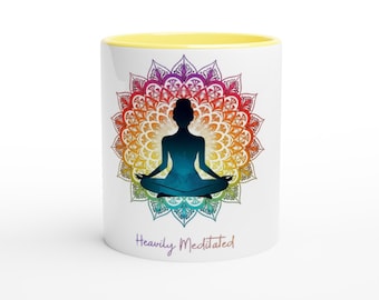 Heavily Meditated Mug: Funny Yoga Gift, Chakra Mandala Tea Cup