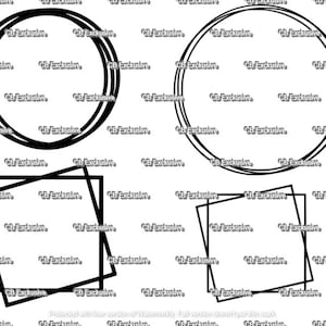 Puede incluir: Dos marcos negros, uno circular y otro cuadrado, se muestran sobre un fondo blanco. El marco circular está hecho de tres círculos concéntricos. El marco cuadrado está hecho de dos cuadrados superpuestos.