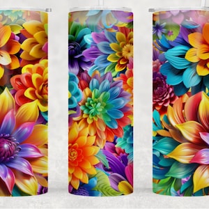3D Rainbow Colors Flower Tumbler Wrap|Flower Sublimation 3D| 3D sublimation Wrap PNG | 3D Tumbler Wrap| 3D Floral Tumbler | Rainbow