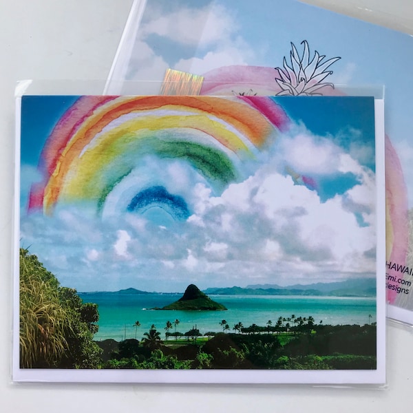 Aloha Rainbow Chinaman’s Hat Oahu Hawaiian Islands Greeting Card