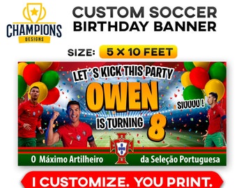 CR7 Portugal Soccer Banner, portugal banner printable, digital file only, cristiano portugal party banner, custom soccer banner
