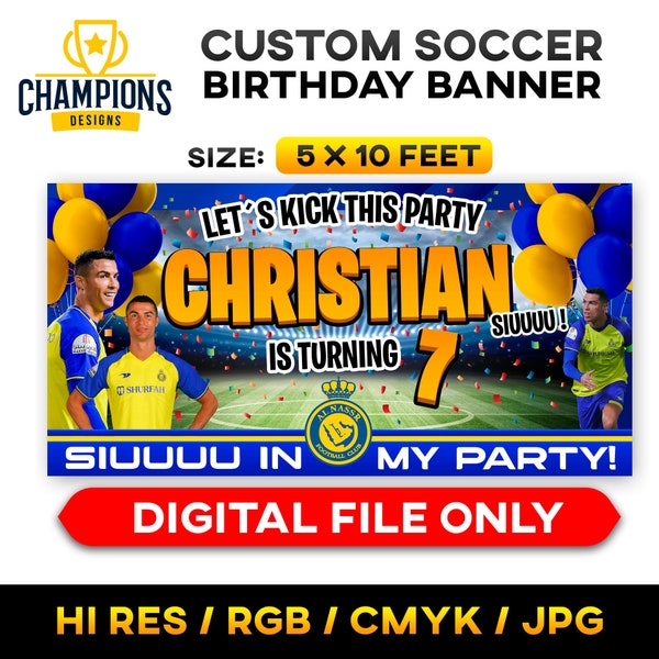 Custom CR7 All Nassr birthday banner, custom soccer banner, soccer birthday party, made to order, kid soccer bday banner