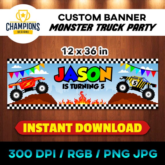 Monster Truck Custom Banner Monster Truck Party Racing Etsy