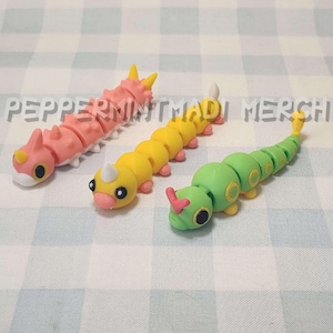 Wiggly Caterpie Weedle Wurmple Fidget | 3D Printed PLA Bug Type Poke Toys | Articulated Flexi Collectible Caterpillar Figurines