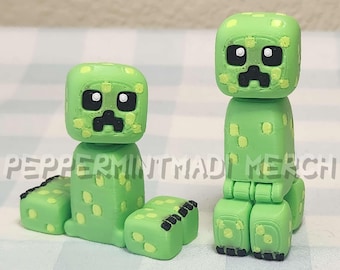Juguete de escritorio Wiggly Creeper / Juguete de escritorio inspirado en juegos de PLA impreso en 3D / Figura coleccionable articulada y pixelada