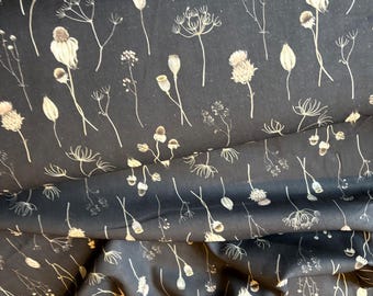 Nova Linen Cotton Blend Fabric – Botanical Floral Print, Apparel Textile (Sold by Half Yard)