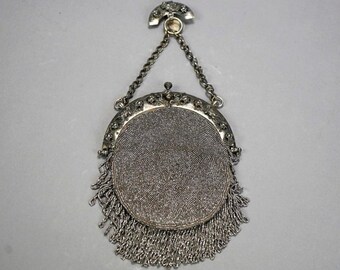 Antique Victorian Silver Plate Mesh Hand Bag Circa 1890