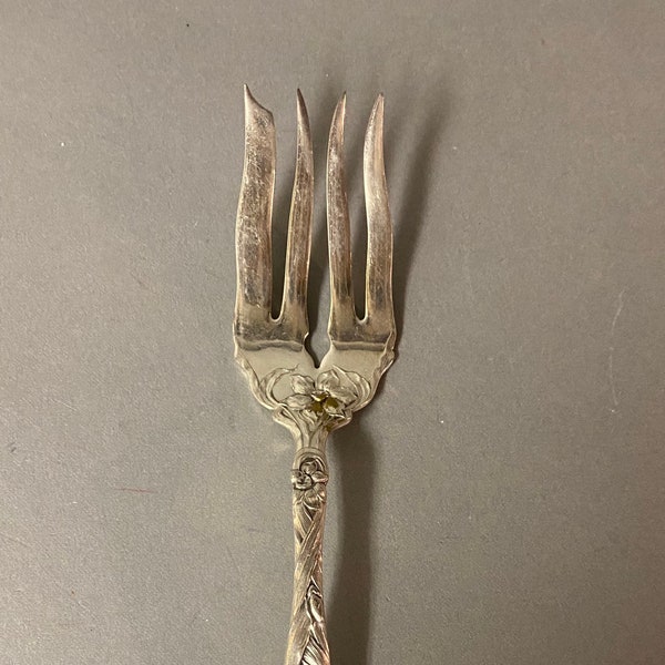 Antique Victorian Silver Plate Oxford Narcissus Cold Meat Serving Fork Circa 1906