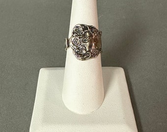 Antique Ornate Floral Silver Plate Spoon Ring C 1900