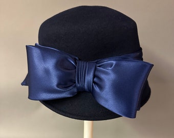 Vintage Style Uno Alla Volta Navy Blue Fedora Small Brim Hat