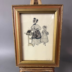 Antique French Framed Lithograph Of Teacher & Pupil 19th C