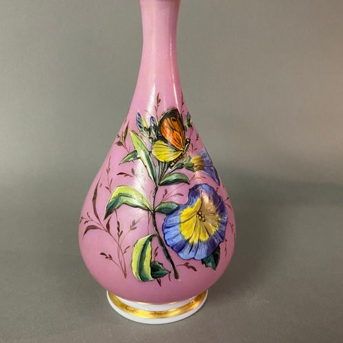 Antique French Opaline Glass shops Hand Painted Vase 19th C