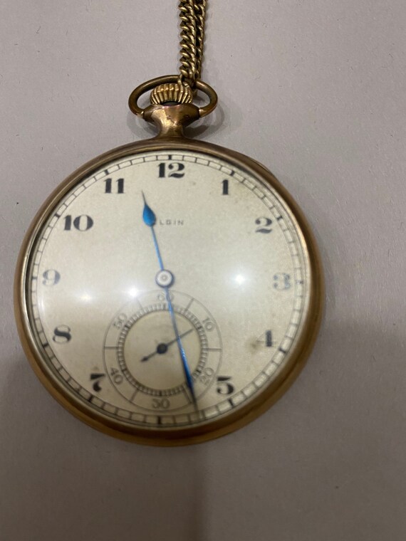 Antique Elgin 10k Pocket Watch with chain Circa 1… - image 3