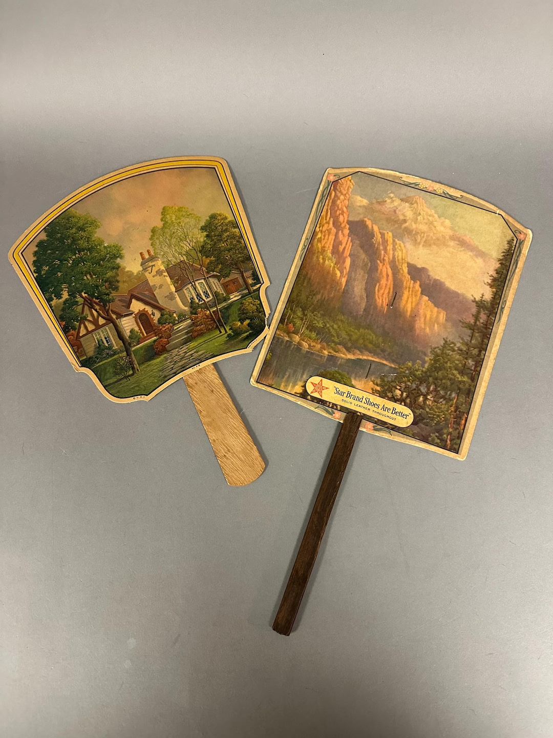 Two Vintage Lithograph Paper Advertising Hand Fans Circa 1930 - Etsy