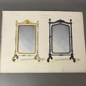 Antique French Decorative Arts Hand Colored Lithograph Le Garde Meuble Mid c1800s